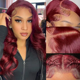 99J Burgundy Lace Front Wig Human Hair 13X4 Straight Red Colored Lace Frontal Human Hair Wigs for Women Lace Front Wig