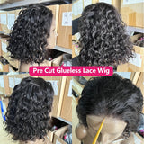 Water Wave Bob Glueless Wig Human Hair Ready to Wear and Go Short Bob Human Hair Wigs 8-16 Inch 4x4 Pre Cut Lace Wigs for Women