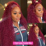 99j  Burgundy 13x6 Hd Lace Water Wave Frontal Wigs Human Hair Glueless Red Colored Brazilian Wigs On Sale 36 Inch Deep Wave Wig