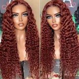 30 34 Inch Reddish Brown Deep Wave Frontal Wig 13X6 HD Lace Frontal Wig Colored Deep Wave 13x4 Lace Front Human Hair Wigs