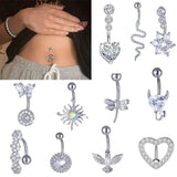 Snake Belly Button Ring Dangle Navel Piercing Ring Heart Belly Ring Zircon Navel Rings Body Piercing Jewelry Umbilical Pircing