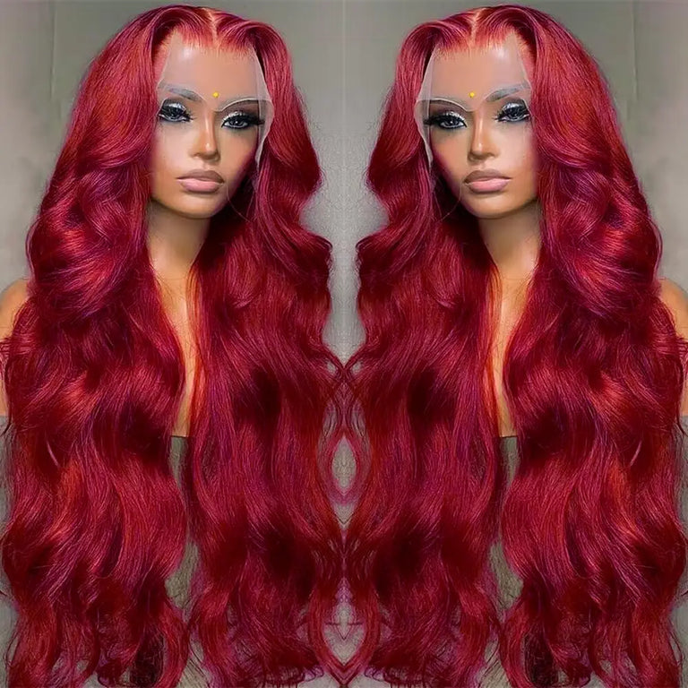 Body Wave Wig Burgundy Lace Front Wig 13x4 13x6 Hd Transparent Lace Frontal Wig Human Hair Pre Plucked 99j Red Colored Wigs