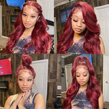 99J Burgundy Lace Front Wig Human Hair 13X4 Straight Red Colored Lace Frontal Human Hair Wigs for Women Lace Front Wig