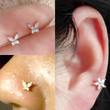 Stainless Steel Small Nose Rings Zircon Flower Heart Nose Stud 20G Body Piercing Jewelry For Women Men Gift