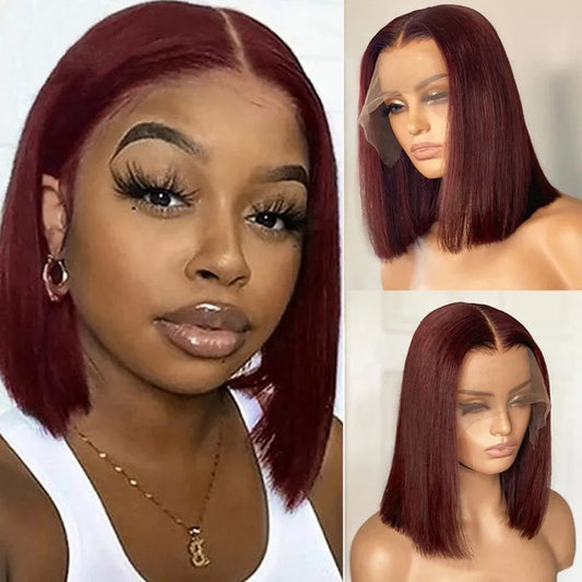 99J Burgundy Short Bob Wig 13X4 Lace Front Wigs For Black Women Brazilian Human Hair Red Highlighted Color Wear Go Glueless Wig