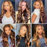 Body Wave Brazilian Highlight Wig Human Hair 30 Inch Lace Front Wigs For Black Women P4/27 Ombre Honey Brown Hd Frontal Straight