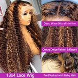 13x6 Hd Lace Frontal Wig Highlight Wig Human Hair Wigs Curly Ombre Colored Honey Blonde Water Wave 13x4 Deep Wave Frontal Wig