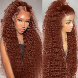 30 34 Inch Reddish Brown Deep Wave Frontal Wig 13X6 HD Lace Frontal Wig Colored Deep Wave 13x4 Lace Front Human Hair Wigs