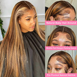 4/27 Highlight Wig Human Hair 13x6 HD Lace Frontal Wigs Human Hair Ombre Honey Blonde Straight 13X4 Lace Front Wigs For Women