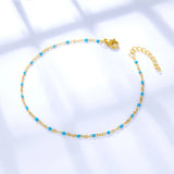 LUXUSTEEL Bohemian Green Blue Yellow Beads Chain Anklets Stainless Steel Summer Ankle Bracelet Body Jewelry Gifts For Women Girl