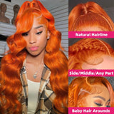 Body Wave Ginger Orange 13x6 HD Lace Front Wigs Human Hair Brazilian Remy Colored Pre Plucked 13x4 Human Hair Lace Frontal Wig