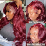 Body Wave Wig Burgundy Lace Front Wig 13x4 13x6 Hd Transparent Lace Frontal Wig Human Hair Pre Plucked 99j Red Colored Wigs