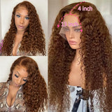 Dark Brown 13x4 Deep Curly Lace Wig Chocolate Brown Deep Wave Curly Lace Wig For Black Women Pre Plucked with Baby Hair Glueless