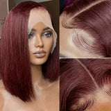 99J Burgundy Short Bob Wig 13X4 Lace Front Wigs For Black Women Brazilian Human Hair Red Highlighted Color Wear Go Glueless Wig