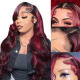 13x4 Lace Front Human Hair Wigs Highlight Ombre 1B/99J HD Lace Frontal Wigs Body Wave Human Hair Glueless Wig Pre Plucked