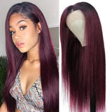 1B 99J Ombre Lace Front Wig 13X4 Lace Frontal Bone Straight Human Hair Wig Pre Plucked Red Burgundy Colored Human Hair Wigs Remy