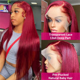 Burgundy 13x6 HD Lace Frontal Human Hair Wigs Straight 99J 13x4 Transparent Lace Front Wig On Sale Clearance Brazilian Colored