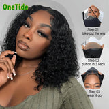 Glueless Wig Human Hair Ready To Wear Water Wave Bob Human Hair Wig Glueless Pre-Cut 4x4  Lace Curly Human Hair Wigs for Women