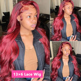 Body Wave Wig Burgundy Lace Front Wig 13x4 13x6 Hd Transparent Lace Frontal Wig Human Hair Pre Plucked 99j Red Colored Wigs