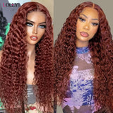 #33 Reddish Brown Lace Front Wigs Human Hair 32 34 Inch Deep Wave 13x6 HD Lace Frontal Wig 250 Density Colored Human Hair Wigs