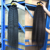 3 Bundles Kinky Straight Peruvian Hair Weave Bundles Raw Human Hair Bundles Virgin Remy Extensions For Women Coarse Yaki Weft