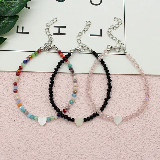 Women Beads Anklets Summer New Love Heart Charm Glass Crystal Leg Chain Anklet Bracelet  On Foot    Beach Bohemian Small Jewelry