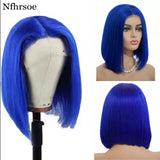 Blue Lace Front Human Hair Wigs Transparent HD Lace Frontal Wig 13x4 Lace Human Hair Wig Brazilian Short Bob Human Hair Wigs