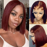 99J Burgundy Short Bob Wig 13X4 Lace Front Wigs For Black Women Brazilian Human Hair Red Highlighted Color Wear Go Glueless Wig