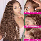 Dark Brown 13x4 Deep Curly Lace Wig Chocolate Brown Deep Wave Curly Lace Wig For Black Women Pre Plucked with Baby Hair Glueless