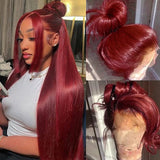 Burgundy 99J Straight hair front lace wig real hair wig 13x4 front lace wig wine red wig transparent lace wig female real hair