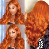 Body Wave Ginger Orange 13x6 HD Lace Front Wigs Human Hair Brazilian Remy Colored Pre Plucked 13x4 Human Hair Lace Frontal Wig