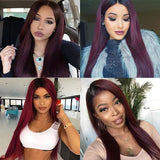 1B 99J Ombre Lace Front Wig 13X4 Lace Frontal Bone Straight Human Hair Wig Pre Plucked Red Burgundy Colored Human Hair Wigs Remy