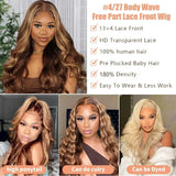 Highlight Body Wave Wig 13x4 Hd Lace Frontal Wigs Ombre 4/27 HD Lace Frontal Wig For Women Highlight Wig Human Hair 12-30 Inch