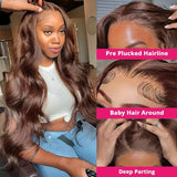 13x4 Chocolate Brown Body Wave Lace Front Wigs Hd Transparent Lace Frontal Wig Pre Plucked Colored Human Hair Wigs For Women