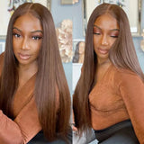 13x4 Chocolate Brown Straight Lace Front Wig 180% Hd Transparent Lace Frontal Wig Pre Plucked Colored Human Hair Wigs For Women