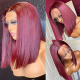 Burgundy HD Transparent Short Bob Human Hair Wigs Brazilian 99J Red Straight 13x6x1 Lace Front Wig For Women Pre Plucked