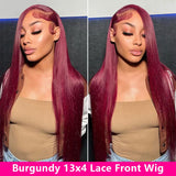 Burgundy Red 13x6 HD Lace Frontal Human Hair Wigs 99J Colored Straight 13x4 Lace Front Glueless Wig For Women 30 34 36 Inch