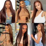 30 inch Colored Chocolate Brown 13x4 Lace Front Human Hair Wig Brazilian Bone Straight 13x6 Transparent Lace Frontal Wig On Sale