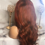 Reddish Brown 13x4 33# Body Wave Human Hair Lace Front Wigs Indian 180% Density Auburn Colored Pre Pucked HD Lace Frontal Wigs