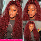 13x6 99J Red Lace Front Human Hair Wigs Colored Deep Wave Burgundy 13x4 Transparent Lace Frontal Wig Glueless Red Wig For Women