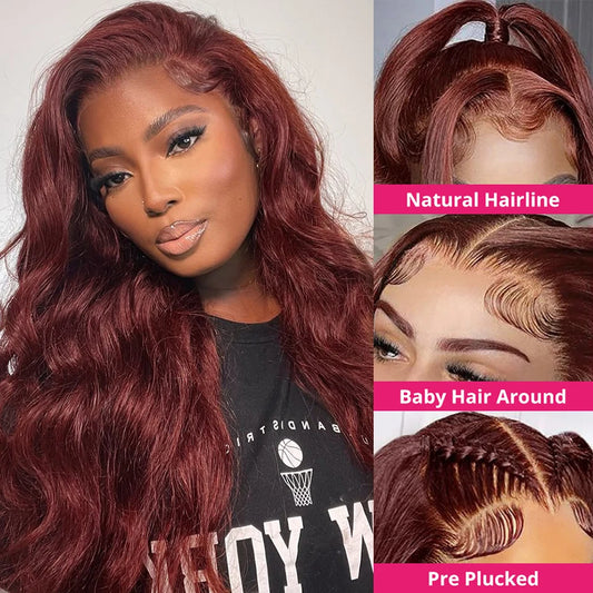 #33 Reddish Brown Lace Front Wig 13x4 Colored Lace Front Human Hair Wigs 30 Inch Body Wave Transparent Lace Wigs 4x4 Closure Wig