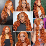 Body Wave 13x4 Colored Lace Frontal Wig 13x6 Ginger Orange HD Lace Front Glueless Human Hair Wig To Wear For Women 30 Inch Hair