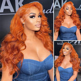 13x4 Ginger Orange Body Wave Human Hair Lace Frontal Wig 13x6 HD Transparent Lace Frontal Human Hair Wigs Lace Wigs For Women