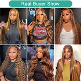 4/27 Highlight Body Wave Wig Human Hair Brazilian 30 32 Inch Colored Ombre Blonde 13x6 HD Transparent Lace Frontal Wig For Women