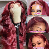 30 Inch 99j Burgundy Glueless Preplucked Human Hair Front Wig 13x6 Hd Lace Frontal Wig 13x4 Lace Colored Body Wave Wig For Women