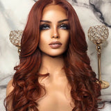 13x4 Reddish Brown 33# Body Wave Human Hair Frontal Wigs Brazilian Lace Front Human Hair Wigs Pre Pucked HD Lace Human Hair Wigs