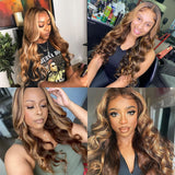 13×4 Highlight Wig Human Hair Body Wave Ombre Human Hair Wig 13×6 360 HD Lace Front Wig Brazilian 4/27 Honey Blonde Colored Wigs