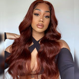 13x4 Reddish Brown 33# Body Wave Human Hair Frontal Wigs Brazilian Lace Front Human Hair Wigs Pre Pucked HD Lace Human Hair Wigs