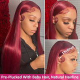 99J Burgundy Lace Front Wig Human Hair 13X4 Straight Red Colored Lace Frontal Human Hair Wigs for Women Lace Front Wig