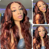 13x6 13x4 Lace Front Human Hair Wigs Body Wave Reddish Brown Colored #33 Preplucked Remy Brazilian Body Wave HD Lace Frontal Wig